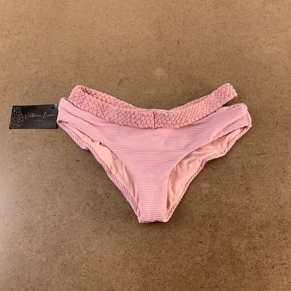 Victoria Leon Women's Medoim Rose Rib Izzy-Lao Low Rise Bikini Swim Bottom‎ NWT